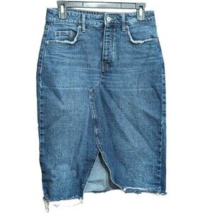 Old Navy Women's 6 Denim Jean Skirt Jeans Distressed Raw Edge Recycled Design